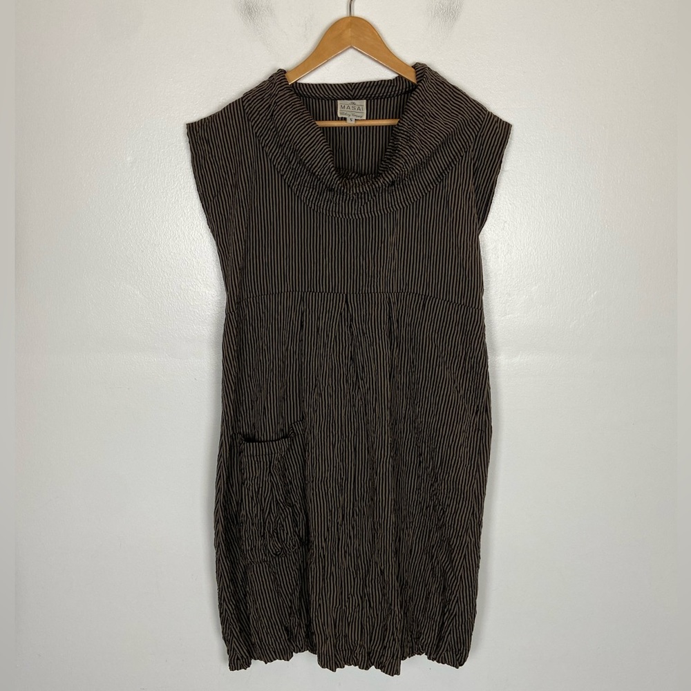 The Masai Clothing Company Mini Dress Size S Stripes Lagenlook Cowl Neck Pockets